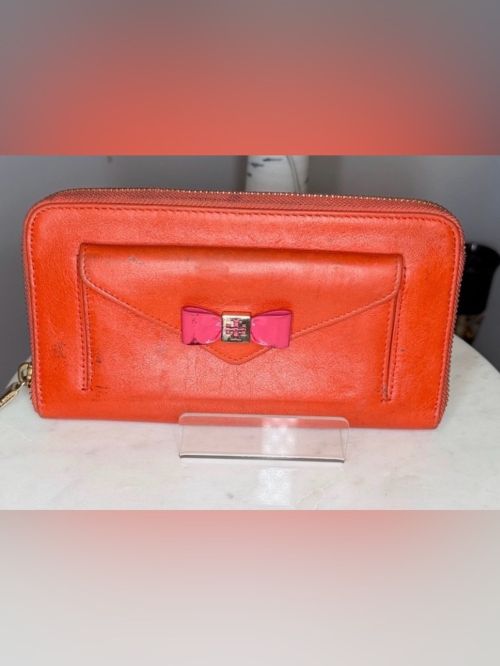 Tory Burch Orange Leather Zip-Around Wallet